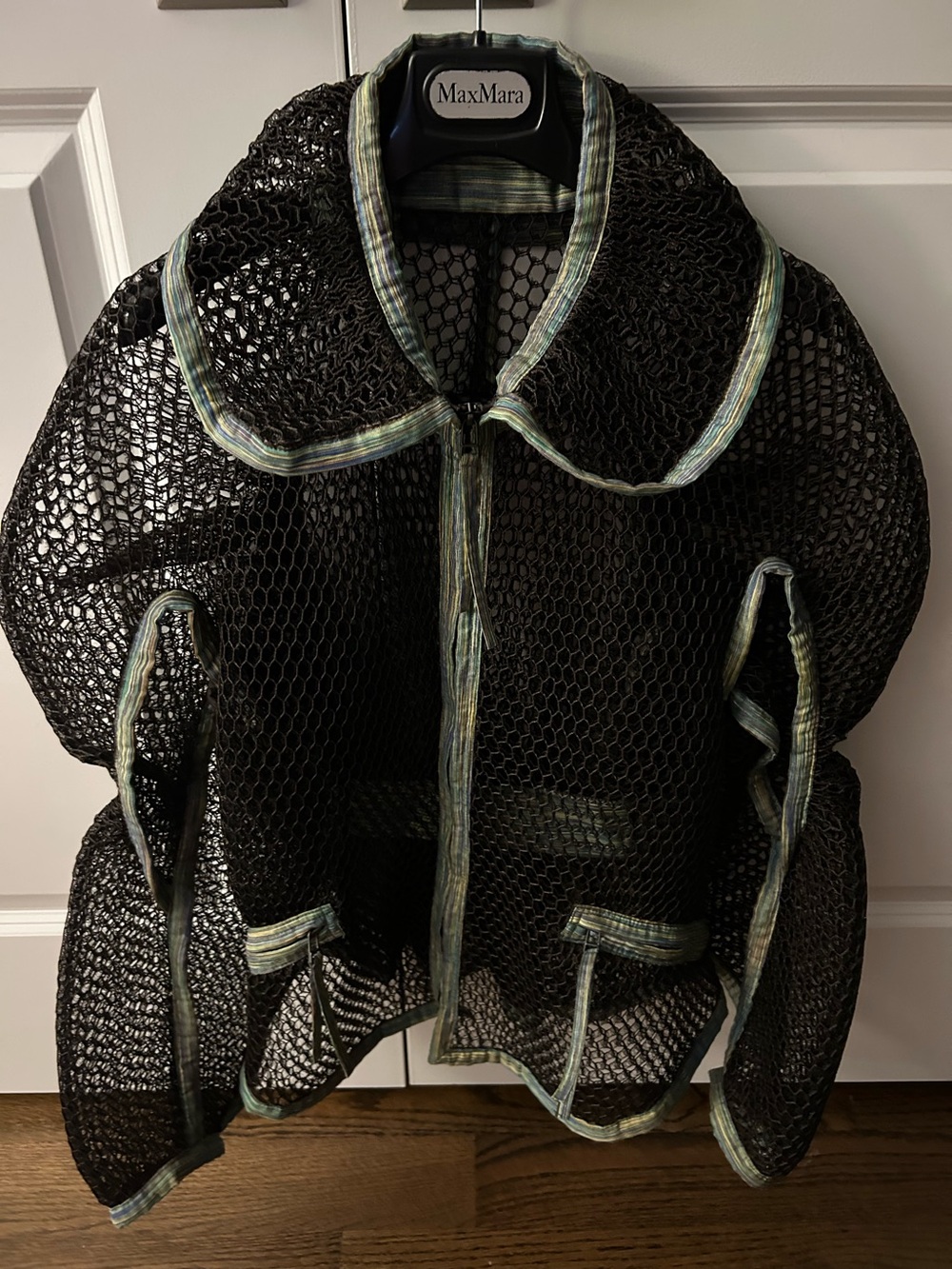 Issey Miyake vintage 1997 runway  Mesh Statement Jacket with Green Trim